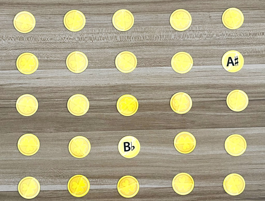 st patricks day memory piano game using gold coins