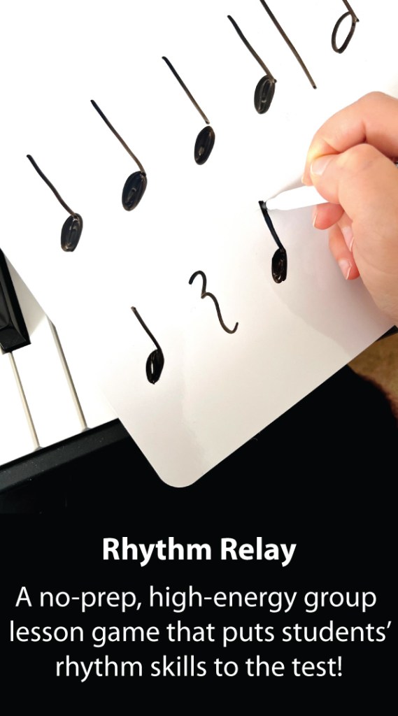 Looking for a fun and effective way to strengthen your students' rhythm skills? Rhythm Relay is a no-prep, high-energy game that  is perfect for group lessons or classroom settings. This interactive activity helps students internalize rhythm patterns, sharpen their notation skills, and improve memory retention. Ready to get your students moving and mastering rhythm? Let the relay begin!